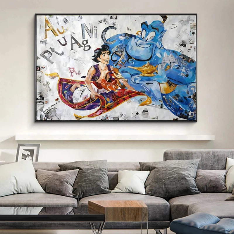 Disney Aladdin and The Magic Lamp Картина на холсте с животными Мультяшные принты и плакаты