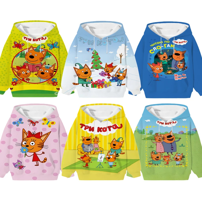 

Child E Cats Hoodies Boys Girls TpnkoTa Three Kittens Sweatshirts Russian My Family Three Happy Cats Kids Pullover Infantil Gift