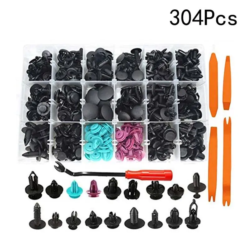 304 шт. нажимные шпильки пластиковые заклепки инструмент автомобильный толчок