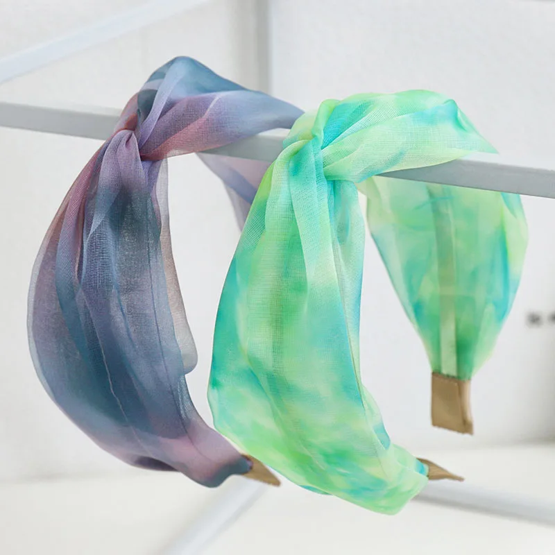 Новый товар сетчатая повязка на голову с перекрестным узлом Мягкая из органзы