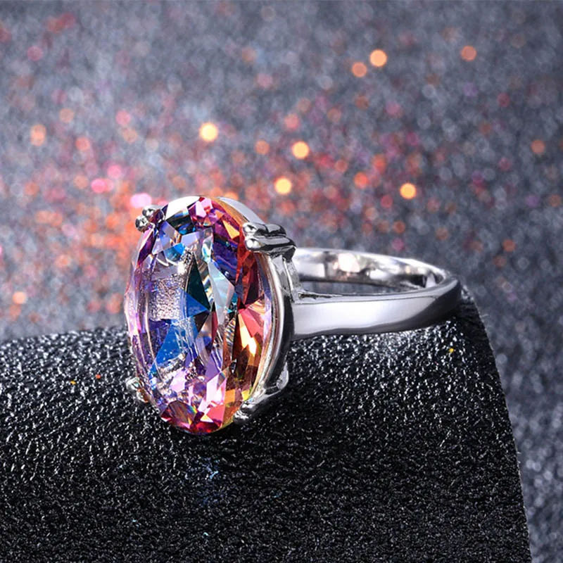 Bague Ringen, 6 цветов, овальное кольцо с камнями для женщин, классическое серебро 925, ювелирное изделие, рубиновый аметист, аквамарин, сапфир, топаз, циркон