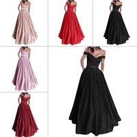 women sexy solid color v neck sleeveless off shoulder evening party long dress