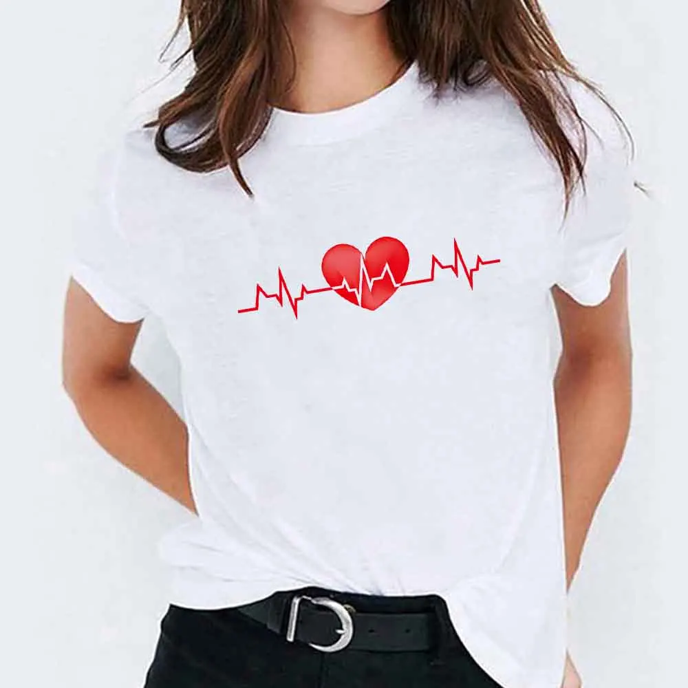 Summer Fashion Print T Shirts Harajuku Tops Love Couple Letter Heart Graphic Tees Women Funny Shirts Ladies Crew Neck T Shirt