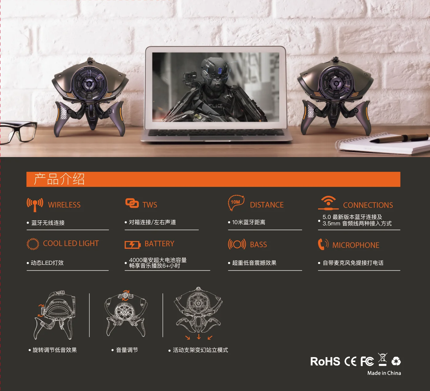 

2021 Invasion Inva-X High-Power 4000mAh Wireless Bluetooth Speaker TWS 3D Stereo Surround LED Light Boombox Subwoofer Column