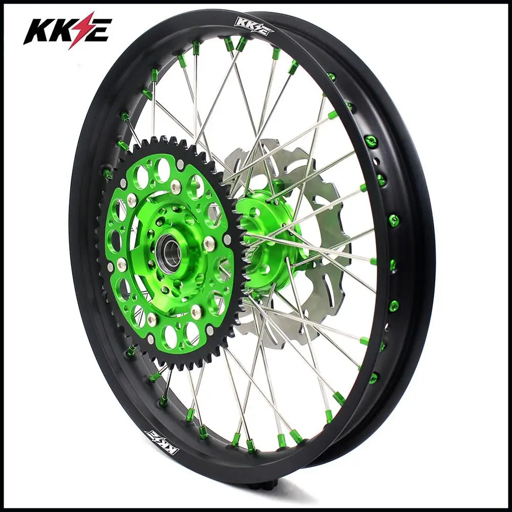 Полный комплект колес KKE 21 &amp 19 MX для Kawasaki KX250F KX450F 2006-2014 Зеленая соска 250 мм диск |