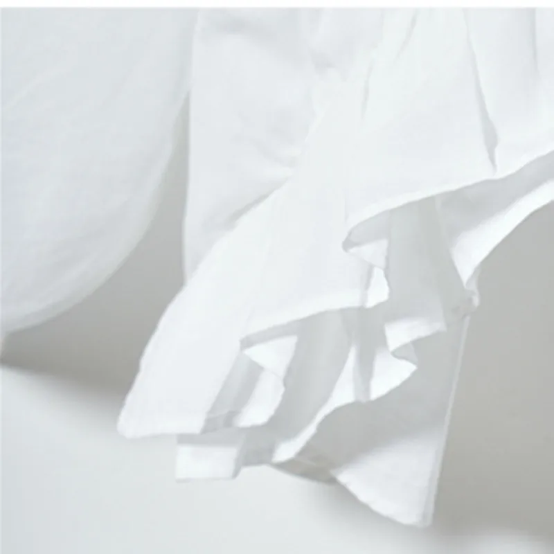 

White Yellow Women Shirt Ruffled Long Sleeve Cotton O-neck Solid Color Simple Female Casual Blouse 2020 New