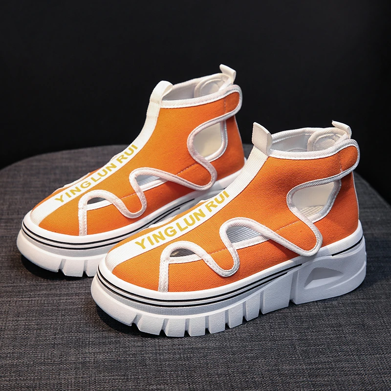 

2021 New Sport Sandals Women Summer Canvas Shoes for Women Fashion Hollow Breathable Platform Sandals Female Casual Walking Shoe