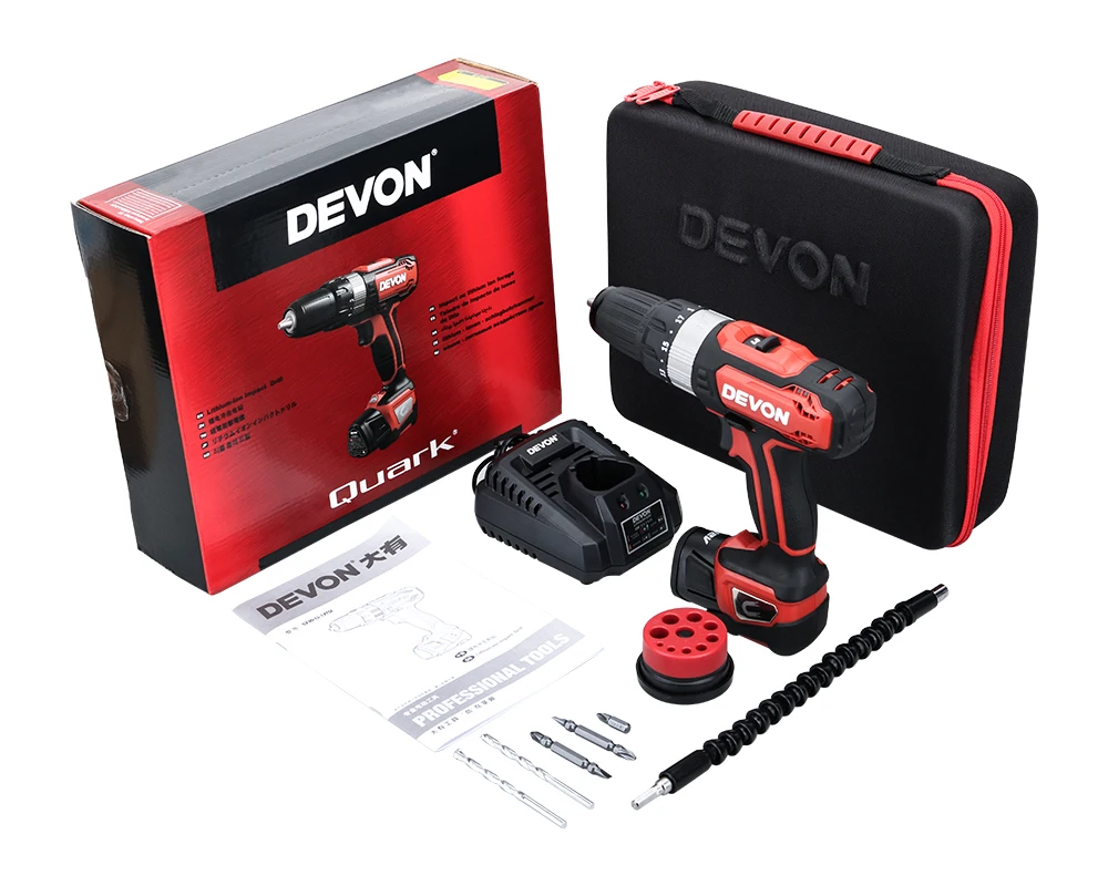 DEVON 12V электрическая отвертка перезаряжаемая беспроводная дрель литий-ионная Ударная дрель бытовой Беспроводной Мощность водительский инструмент 2-х скоростная