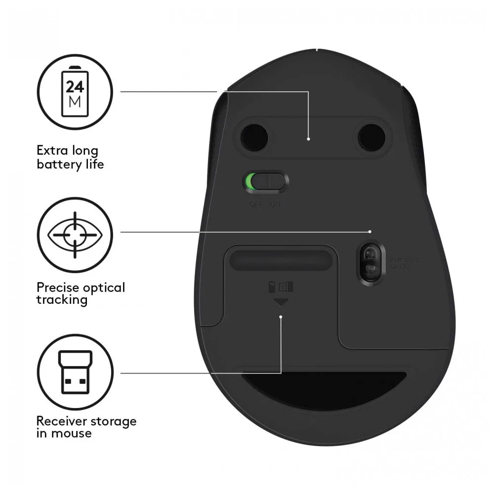 Мышь беспроводная Logitech M330 Silent Plus Black (черная оптическая 1000dpi 2.4 GHz/USB ресивер