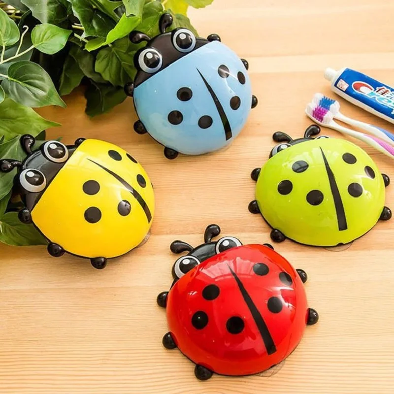 ladybug sucker children kids toothbrush holder suction hooks toothbrush wall suction bathroom sets bathroom gadgets accessories free global shipping