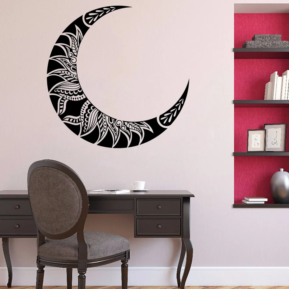 Black and White Crescent Moon Vinyl Wall Art Sticker Mandala Boho Flower Petals Decal bedroom Mural HL92 | Дом и сад