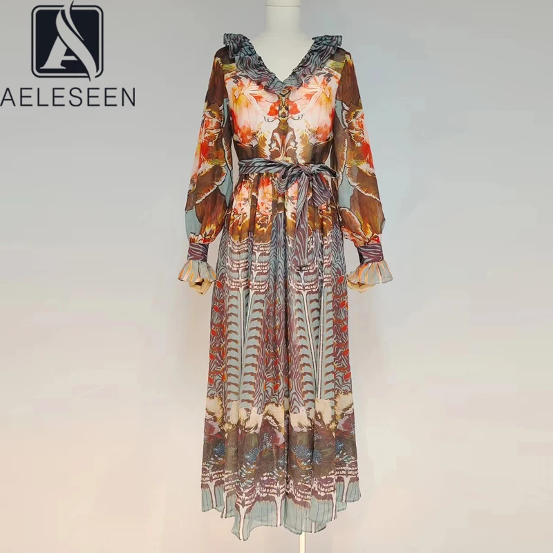

Женское винтажное платье AELESEEN, винтажное длинное платье макси с v-образным вырезом и расклешенными рукавами, вечерние платья в стиле ретро