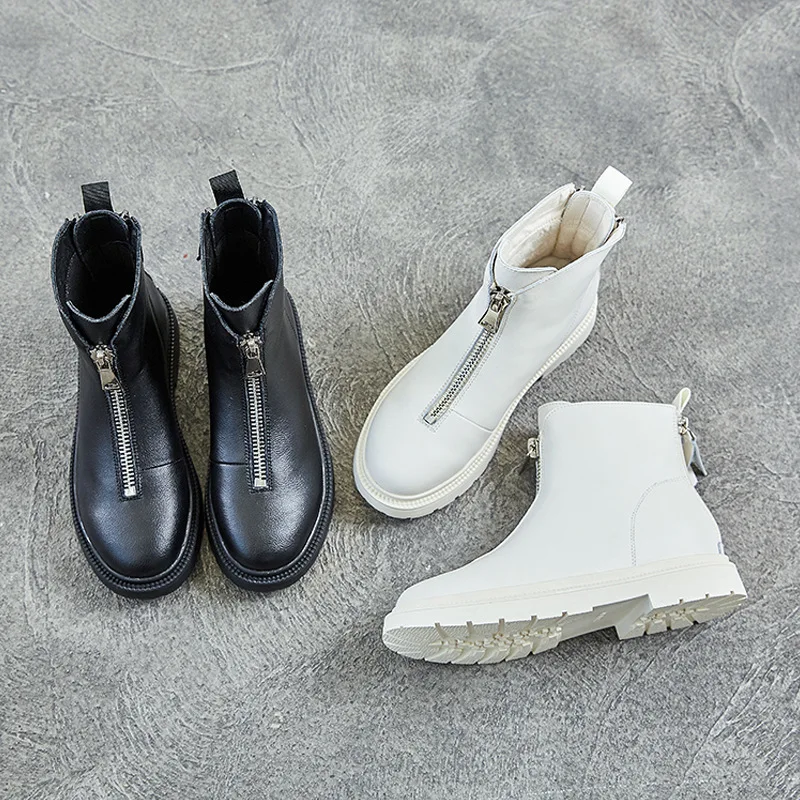 

new autumn and winter double zipper breathable boots women's leather 2020 inner increase casual British style boots