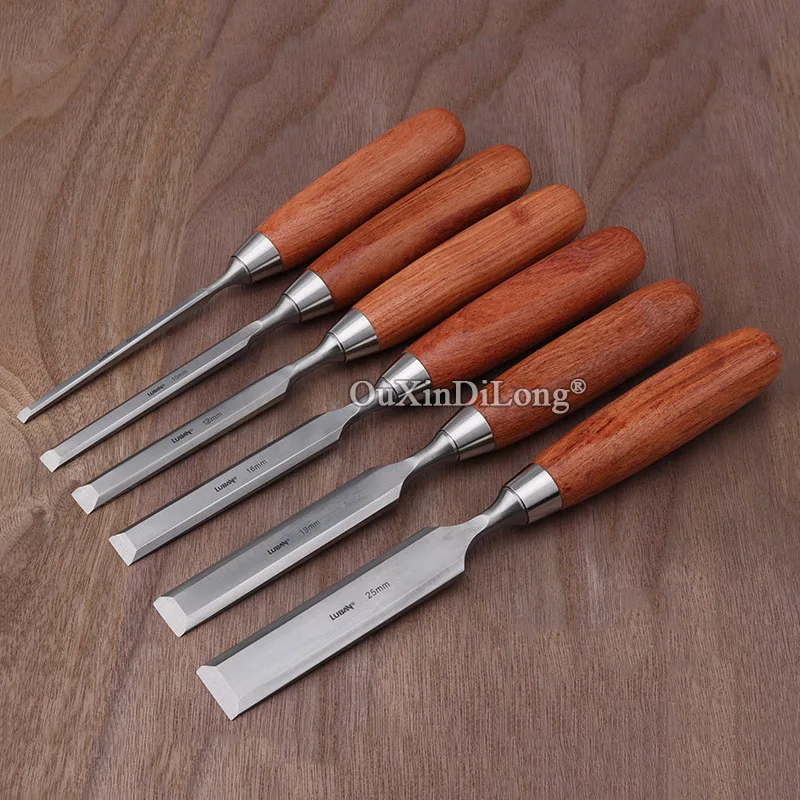 6PCS/Set Woodworking Chisels Long Wood Chisel Carpenter Flat Chisel Fine Woodworking Tools GF793