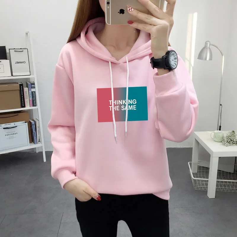 

2021 winter hooded sweater women plus velvet loose large size women's student letter printing casual jacket jacket tide