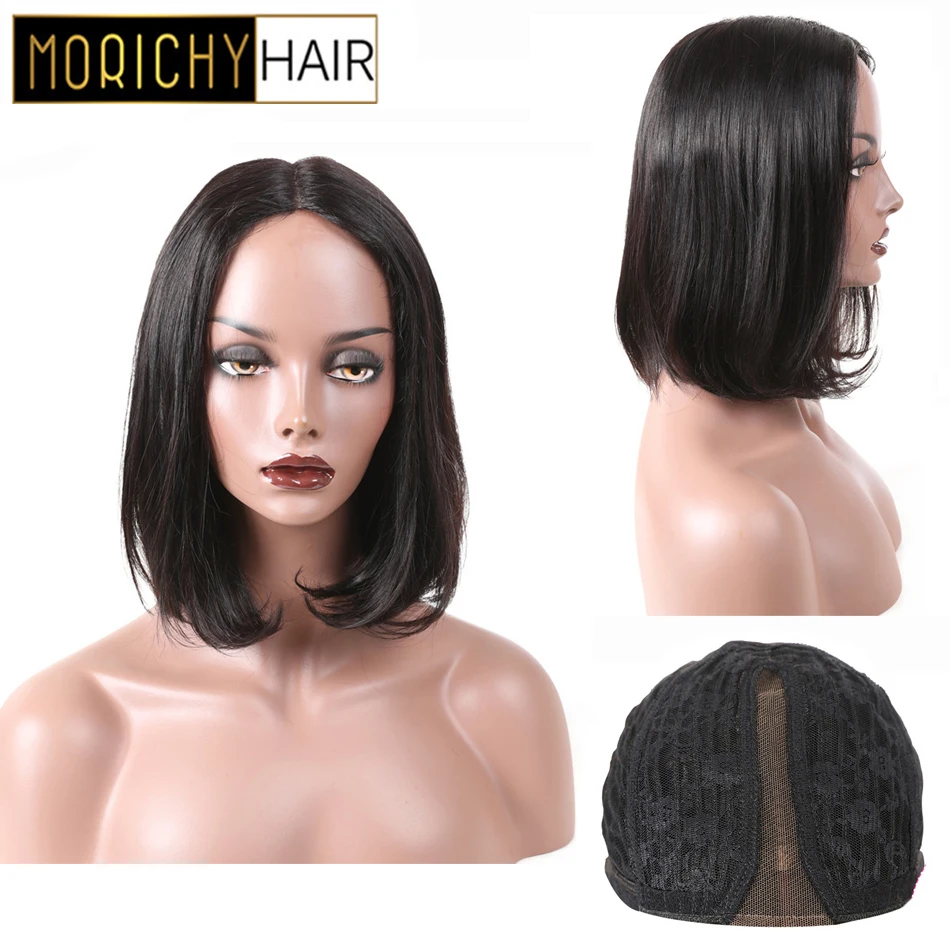 

Morichy Straight Bob Wigs Malaysian Short Real Non-remy Human Hair Part Lace Glueless Female Wigs Natural Black Color For Women