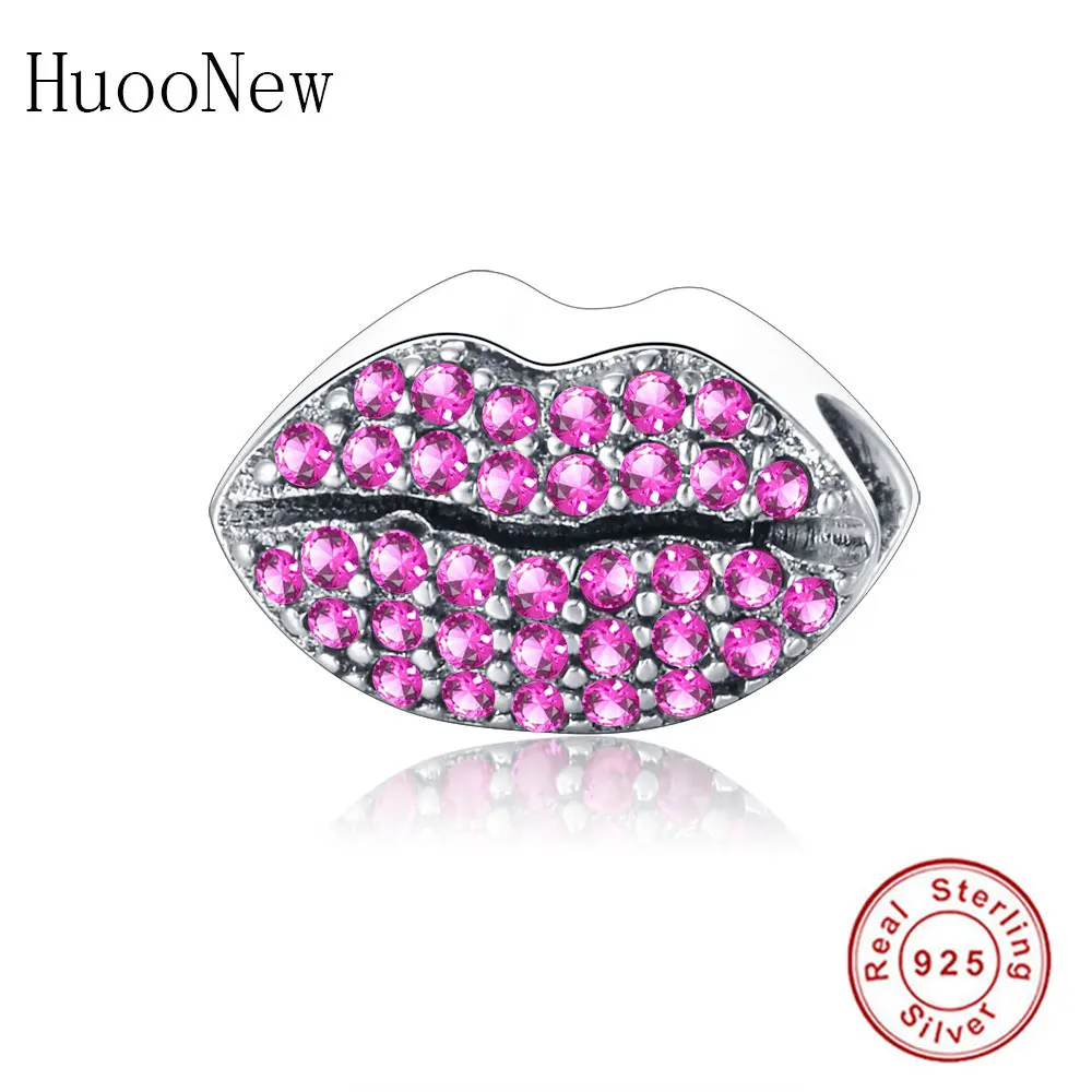 

Fit Original Brand Charm Bracelet 925 Sterling Silver Love Kiss Lip Pave Crystal Stone Beads For Women Jewelry Berloque 2020