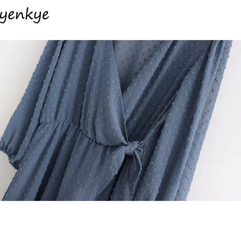 Винтажный синий шифоновый комбинезон в горошек Женский повседневный летний с