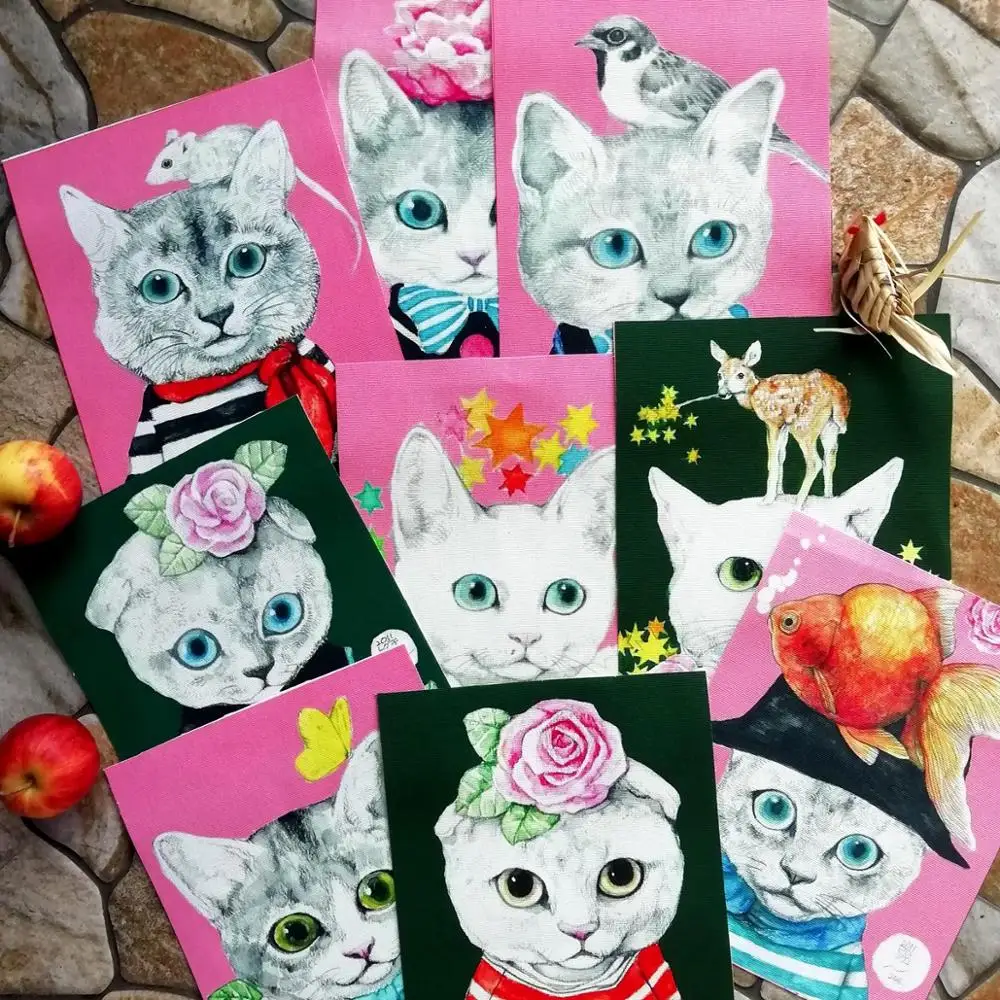 Ручная окрашенная ткань серия кошек хлопчатобумажная холщовая сделай сам для