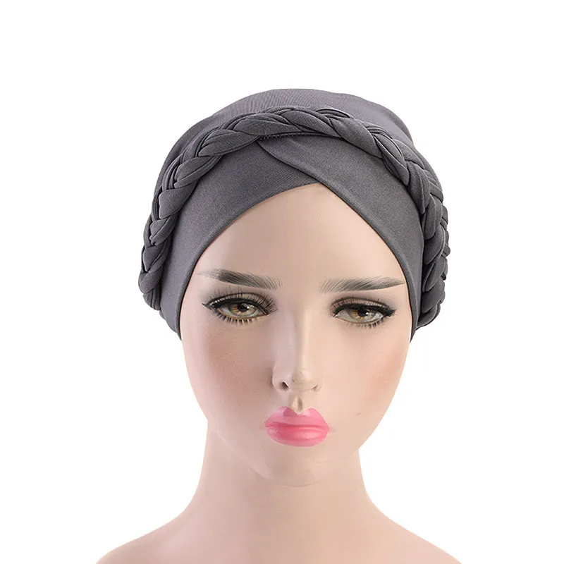 

Muslim Women Cross Silk Braid Turban Hat Headscarf Chemo Bandanas Cap Hijab Headwear Headwrap Hair Accessories