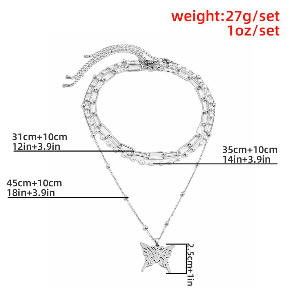 

Salircon Goth Stainless Steel Butterfly Pendant Necklace for Women kpop Multi Layer Simple Chain Necklace Aesthetic Jewelry Gift