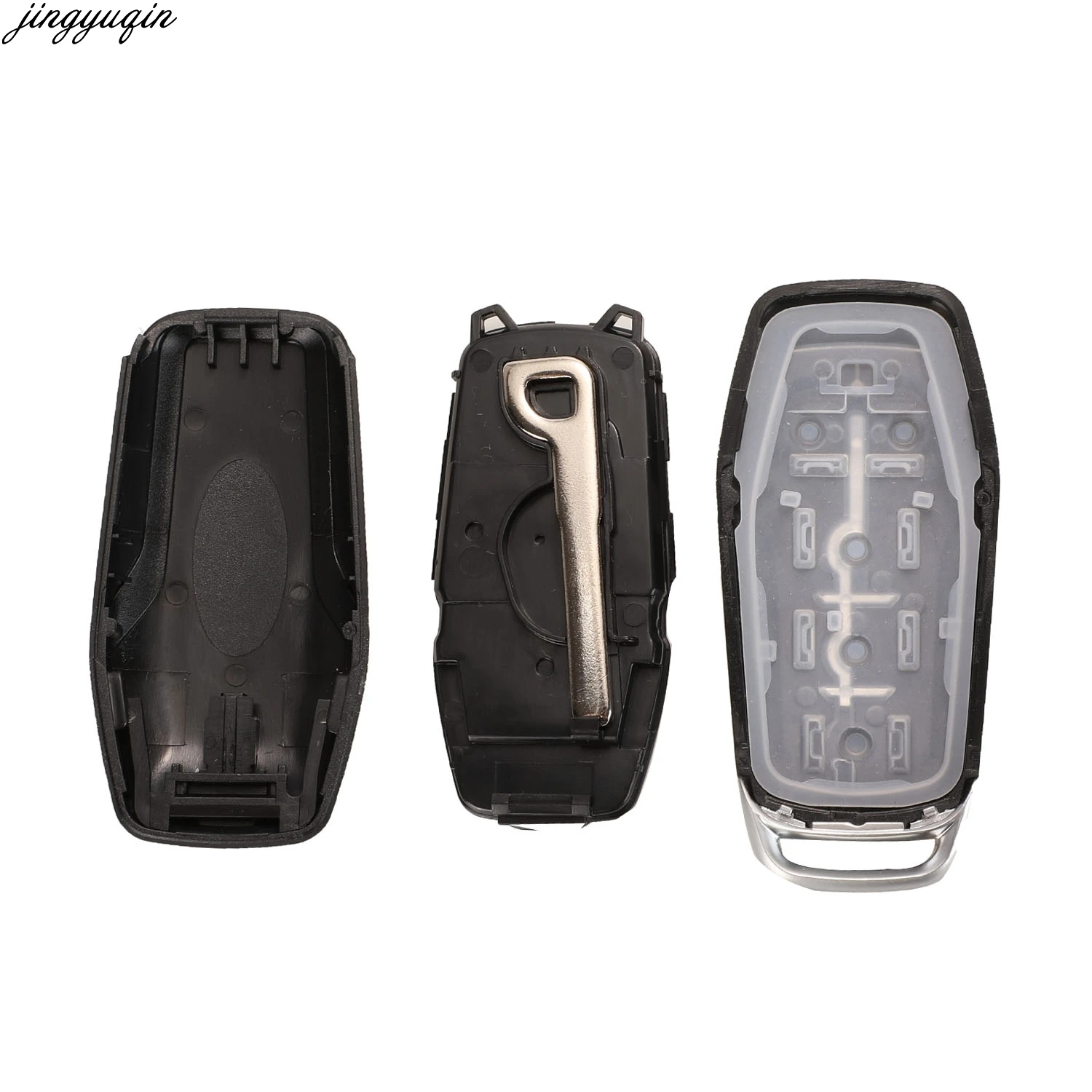 

Jingyuqin 5pcs Remote Smart Car Key Case Shell For Ford Mustang Edge Explorer Fusion Mondeo Kuka 3/4/5 Button Fob Uncut Blade