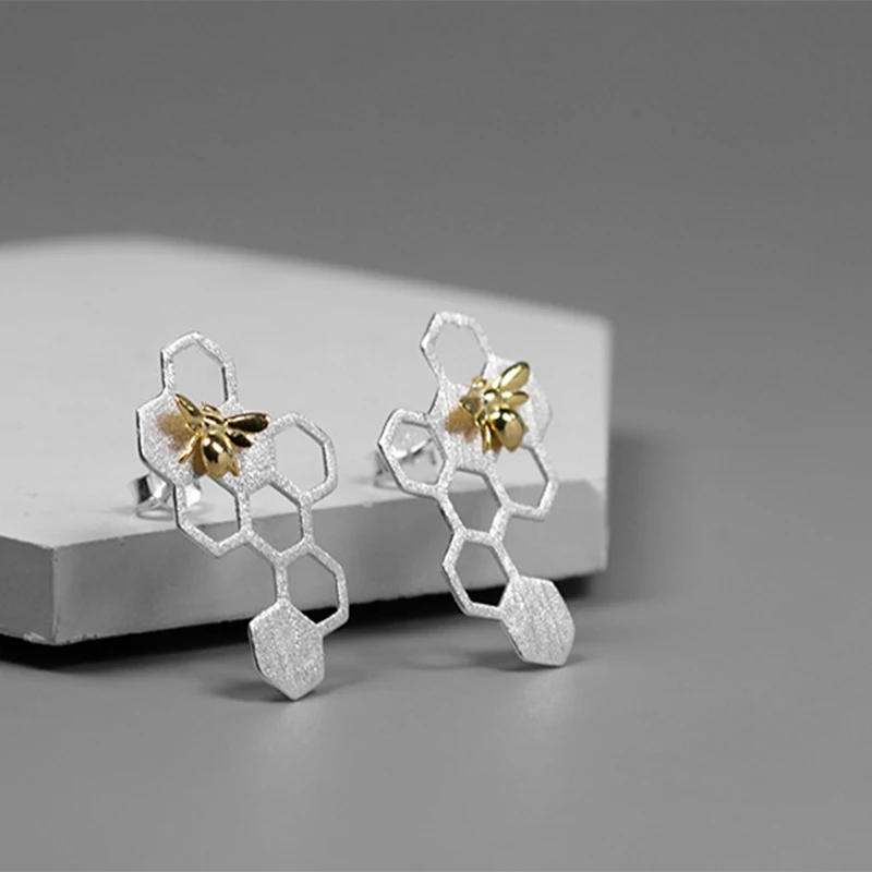 Acecare новинка пчела соты серьги-гвоздики насекомое животное золотой цвет милый
