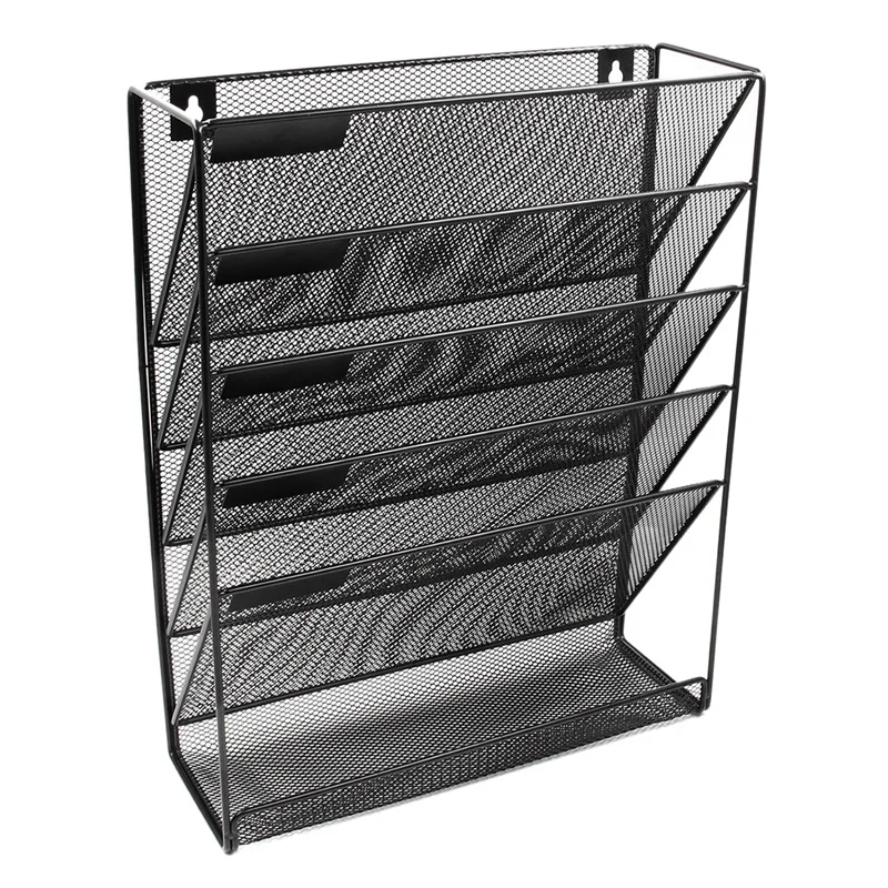 Metal Mesh Wall-Mounted Magazine File Rack Office Desk 5 Layer Interval Archive Notebook Storage Black | Канцтовары для офиса и