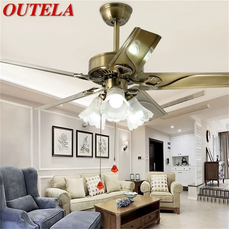 

OUTELA Ceiling Fan Light Modern Simple Lamp With Straight Blade Remote Control For Home Living Room