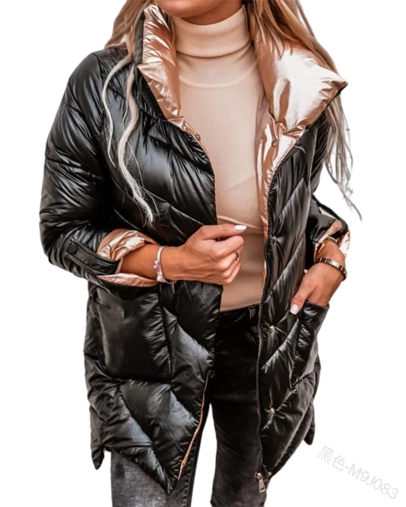 

2021 Winter New Women Clothes Casual Loose Warm Cotton Solid Color Warm Thickened Long Sleeves Zipper Cotton Woman Coats