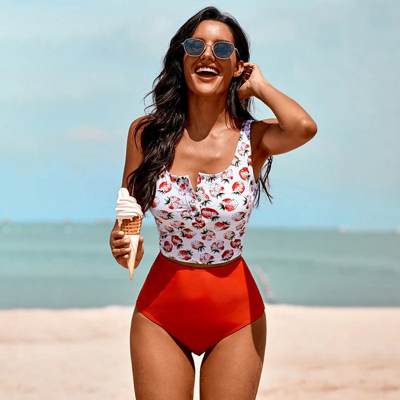 

High Waist Bikinis 2021 Swimsuits Bandeau Swimwear Women Splicing Biquini Beachwear Sports Ribbed Bathing Suits New
