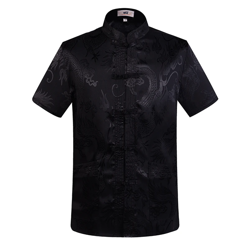 Китайская традиционная Мужская Большой дракон атласная мандарин рубашка с