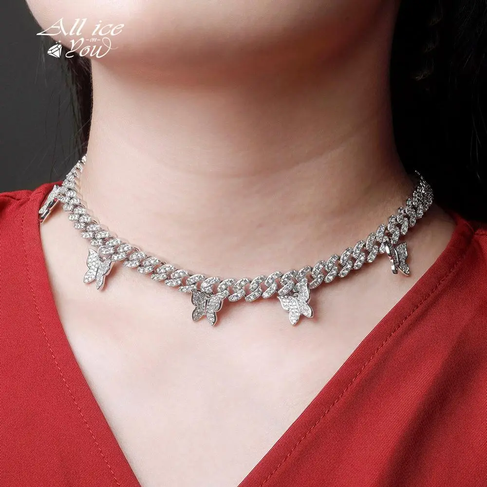 ALLICEONYOU ожерелье из кубинской цепи с бабочкой и фианитом модное Ювелирное