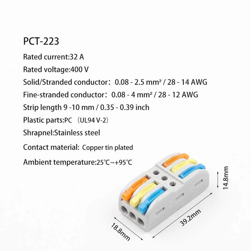 DIY YOU 222 соединитель провода 2/3 pin SPL-2/3 клетка универсальный док-Быстрый проводки проводники клеммный блок Электрооборудование - Цвет: PCT-223