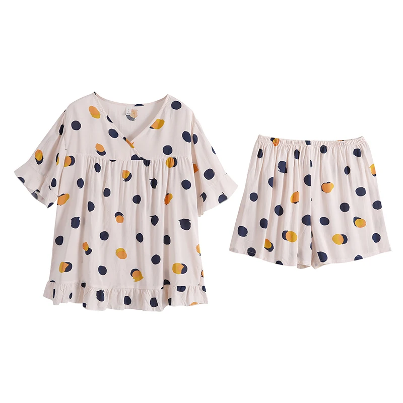 

Short Sleeve Pajamas Women's Summer Thin Silk Home Wear Korean Style Sweet Bourette Suit Artificial Cotton Air