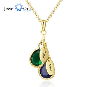 Ожерелье с индивидуальным именем и 2 камнями по дню рождения, индивидуальное ожерелье с каплями воды, ювелирные изделия на годовщину (JewelOra NE103417)