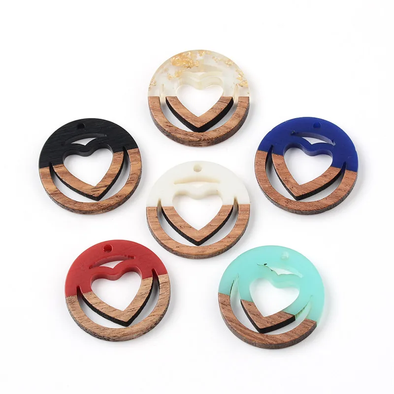 

15PCS Heart Round Earrings Accessories Natural Wood & Resin Splicing Hand Made DIY Making Charms Jewelry Findings & Components