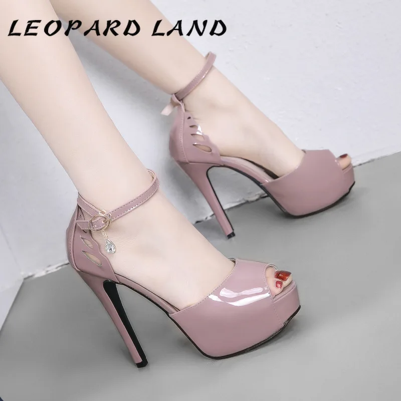 Леопардовые сандалии на высоком каблуке 12 см с открытым носком