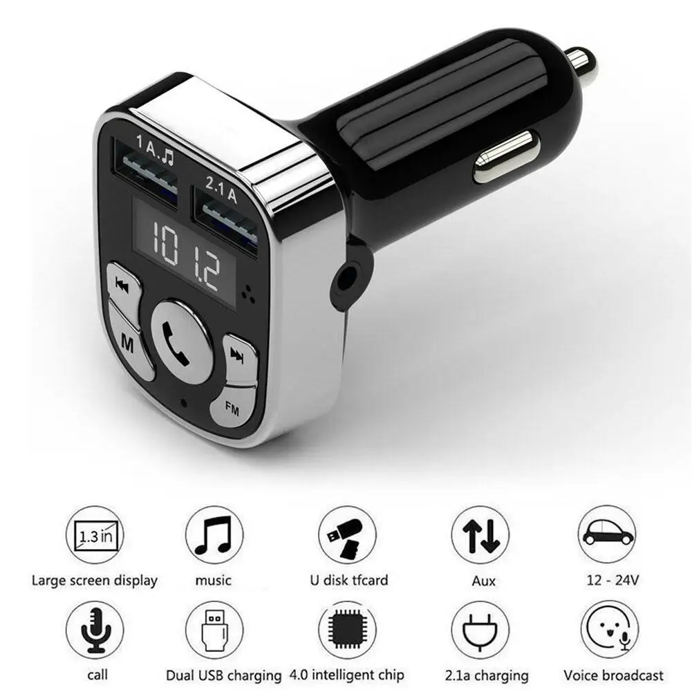 

USB Car Charger For Phone Bluetooth Wireless FM Transmitter Player Dual MP3 HandFree Music Kit USB Car TF Card Charger D6A6