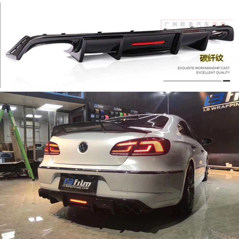 

Carbon Fiber ABS Rear Lip With LED Light for Volkswagen Passat CC VW CC Spoiler 2009-2017 Fins Shark Style Diffuser Bumper Guar