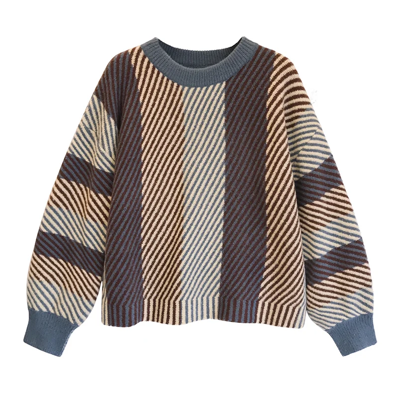 Женский трикотажный свитер в полоску Повседневный пуловер свободного покроя