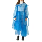 Женские вечерние платья из тюля длиной до щиколотки, украшенные буфами, с длинными рукавами и оборками, уличная одежда на молнии, новинка 2020