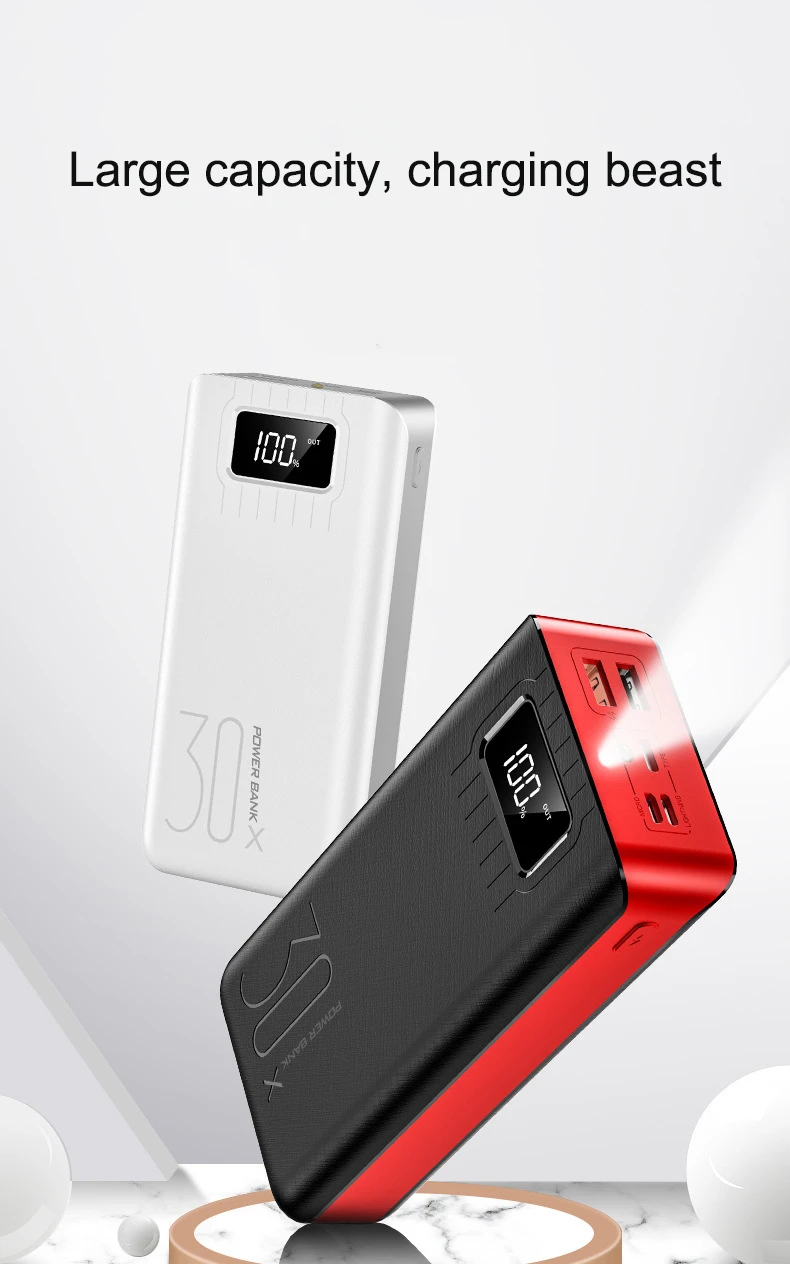 30000 мАч Внешний аккумулятор Poverbank 2 Usb Lcd power Bank портативное зарядное устройство для мобильного телефона для Xiaomi Mi Iphone X, huawei