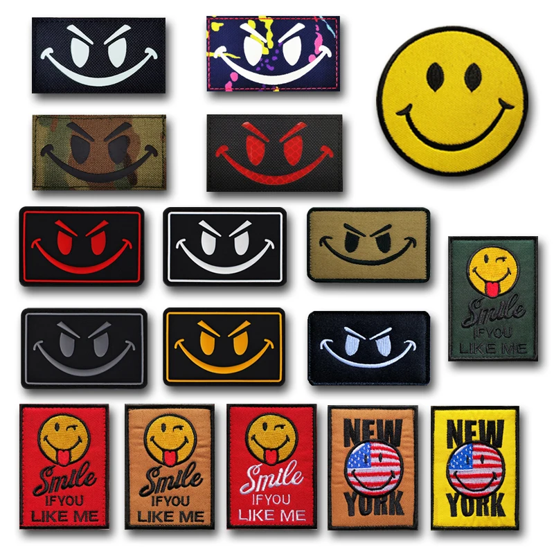 

Smile Face Laser Engraving Patch high quality Hook Nylon Material Reflective Infrared IR luminous Armband Tactical Patch Sticker