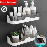 wall mounted bathroom shelf floating shelf shower shampoo hanging holder rack punch free self adhesive wall storage organizer