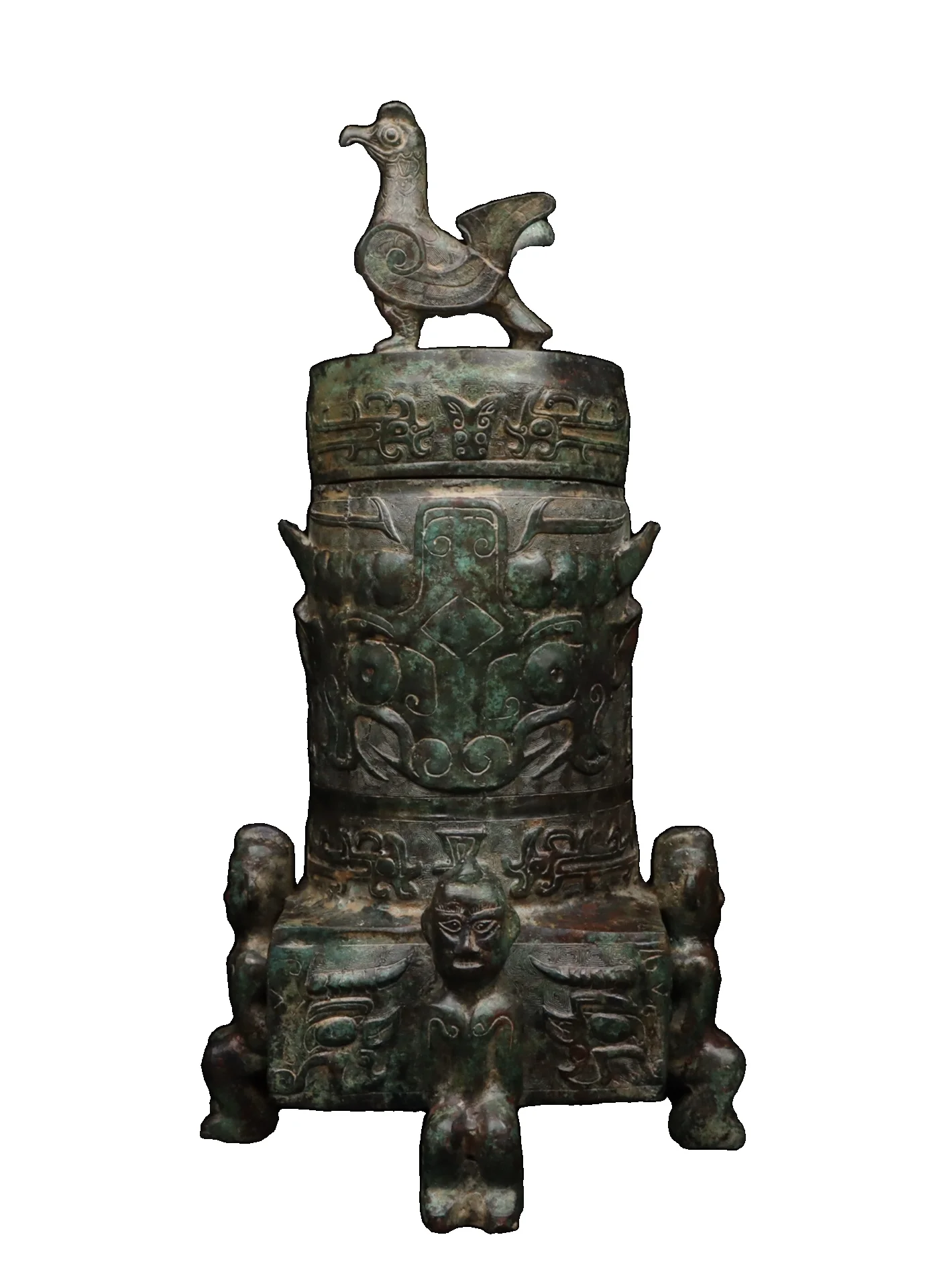 

Laojunlu Западная Чжоу бронзовая стоячая птица с лицом чудовища кадило под старину Бронзовый шедевр коллекция солдатичного китайского