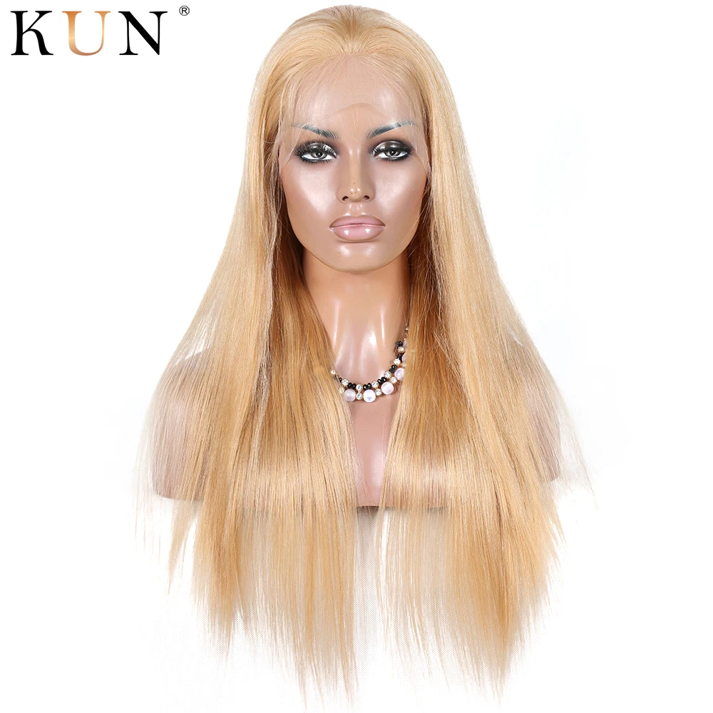 #27 Клубничные светлые шелковистые прямые парики из натуральных волос на кружеве