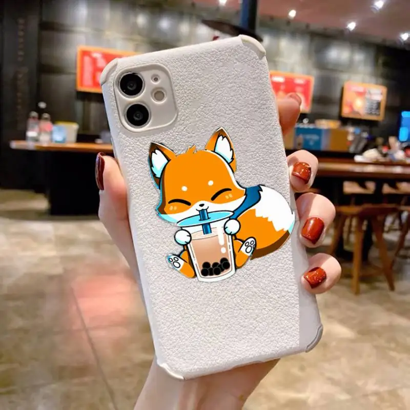 

Foxs Cartoon lovely cute Phone Case Lambskin LeatherFor iphone 12 11 8 7 6 XR X XS PLUS MINI PLUS PRO MAX Shockproof soft coque