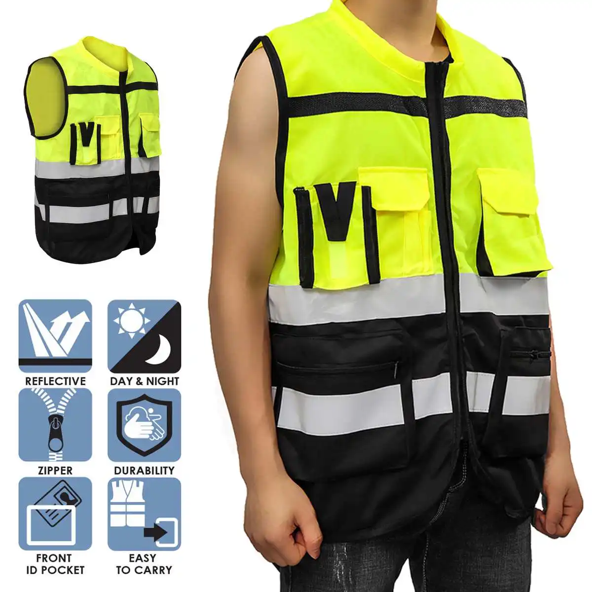 Safurance S/M/L Высокая Видимость Hi-Vis жилет безопасности Светоотражающая куртка для водителя ночной жилет безопасности с карманами для работы