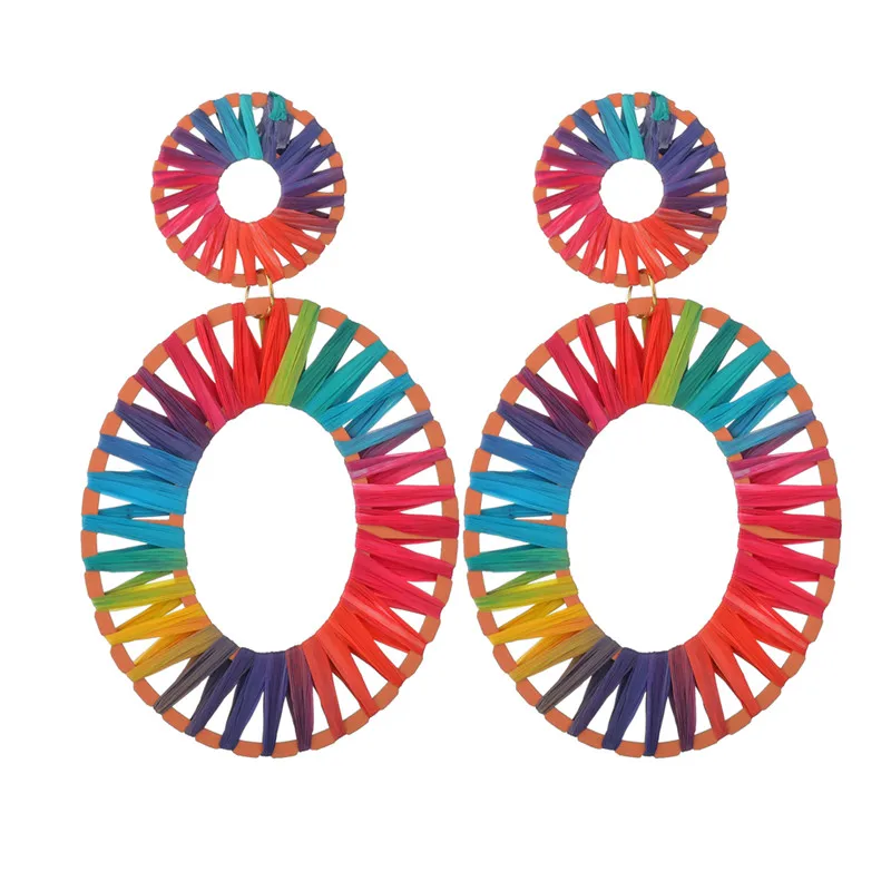 MESTILO необычные цветные модные ювелирные изделия Bijoux радужные цветные яркие серьги рафия большие овальные соломенные массивные серьги для лета ювелирные изделия - Окраска металла: 33